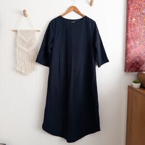 Wuko Gals Claire Midnight Blue Midi Linen Blend Dress Size XS NWT